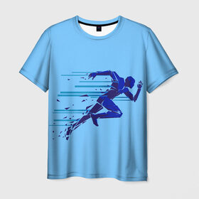 Мужская футболка 3D с принтом Бегущий человек в Петрозаводске, 100% полиэфир | прямой крой, круглый вырез горловины, длина до линии бедер | бегущий человек | раннер | спорт | спринт | усилие