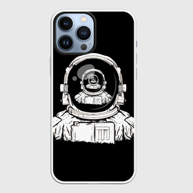 Чехол для iPhone 13 Pro Max с принтом Скафандр с отражением его же в Петрозаводске,  |  | cosmonaut | граффити | картинка в картинке | космонавт | космос | рисунок | скафандр | скафандр с отражением его же | черный фон