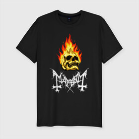 Мужская футболка хлопок Slim с принтом MAYHEM в Петрозаводске, 92% хлопок, 8% лайкра | приталенный силуэт, круглый вырез ворота, длина до линии бедра, короткий рукав | mayhem | metal | rock | the true mayhem. | блэк метал | дэд | мертвый | метал | музыка | мэйхем | рок