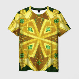Мужская футболка 3D с принтом Золотой клевер в Петрозаводске, 100% полиэфир | прямой крой, круглый вырез горловины, длина до линии бедер | Тематика изображения на принте: золото | кельтский узор | клевер | подарки | узор