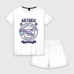 Женская пижама с шортиками хлопок с принтом легендарный военный самолет в Петрозаводске, 100% хлопок | футболка прямого кроя, шорты свободные с широкой мягкой резинкой | aircraft | military | военный | самолет