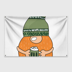 Флаг-баннер с принтом Гном - День святого Патрика в Петрозаводске, 100% полиэстер | размер 67 х 109 см, плотность ткани — 95 г/м2; по краям флага есть четыре люверса для крепления | борода | гном | день святого патрика | зеленый | ирландия | лепрекон | мультяшный | оранжевый | патрик | подарок | символ | смешной | фэнтези