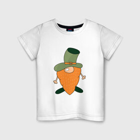 Детская футболка хлопок с принтом Гном - День святого Патрика в Петрозаводске, 100% хлопок | круглый вырез горловины, полуприлегающий силуэт, длина до линии бедер | Тематика изображения на принте: борода | гном | день святого патрика | зеленый | ирландия | лепрекон | мультяшный | оранжевый | патрик | подарок | символ | смешной | фэнтези | шляпа