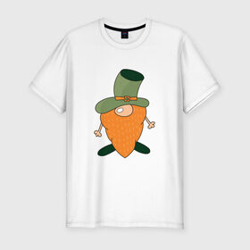 Мужская футболка хлопок Slim с принтом Гном - День святого Патрика в Петрозаводске, 92% хлопок, 8% лайкра | приталенный силуэт, круглый вырез ворота, длина до линии бедра, короткий рукав | борода | гном | день святого патрика | зеленый | ирландия | лепрекон | мультяшный | оранжевый | патрик | подарок | символ | смешной | фэнтези | шляпа