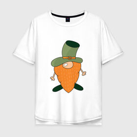Мужская футболка хлопок Oversize с принтом Гном - День святого Патрика в Петрозаводске, 100% хлопок | свободный крой, круглый ворот, “спинка” длиннее передней части | борода | гном | день святого патрика | зеленый | ирландия | лепрекон | мультяшный | оранжевый | патрик | подарок | символ | смешной | фэнтези | шляпа