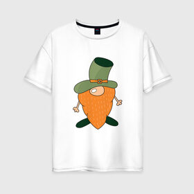 Женская футболка хлопок Oversize с принтом Гном - День святого Патрика в Петрозаводске, 100% хлопок | свободный крой, круглый ворот, спущенный рукав, длина до линии бедер
 | борода | гном | день святого патрика | зеленый | ирландия | лепрекон | мультяшный | оранжевый | патрик | подарок | символ | смешной | фэнтези | шляпа