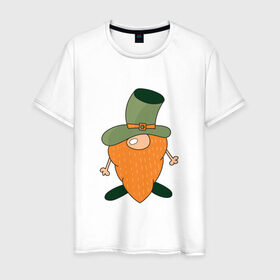Мужская футболка хлопок с принтом Гном - День святого Патрика в Петрозаводске, 100% хлопок | прямой крой, круглый вырез горловины, длина до линии бедер, слегка спущенное плечо. | борода | гном | день святого патрика | зеленый | ирландия | лепрекон | мультяшный | оранжевый | патрик | подарок | символ | смешной | фэнтези | шляпа