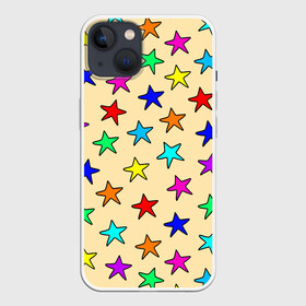 Чехол для iPhone 13 с принтом Детские звезды на песке в Петрозаводске,  |  | baby | colorfull | disco | kids | stars | девочкам | детские рисунки | детям | диско | звездочки | звезды | конфетти | лето | малыш | ночные | орнамент | песок | пляж | праздник | радужные | разноцветный узор