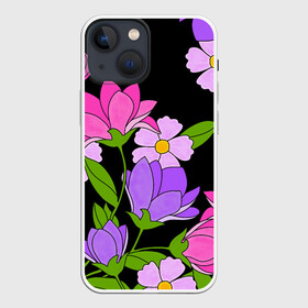 Чехол для iPhone 13 mini с принтом Ночные цветы в Петрозаводске,  |  | fashion | flowers | бабушка | букет | бутоны | весна | ветки | девушкам | дочь | зелень | лаванда | лепестки | лето | лилии | листья | лучшая | мама | ночь | пионы | подарок | поляна | природа | растения | розы