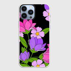 Чехол для iPhone 13 Pro Max с принтом Ночные цветы в Петрозаводске,  |  | fashion | flowers | бабушка | букет | бутоны | весна | ветки | девушкам | дочь | зелень | лаванда | лепестки | лето | лилии | листья | лучшая | мама | ночь | пионы | подарок | поляна | природа | растения | розы