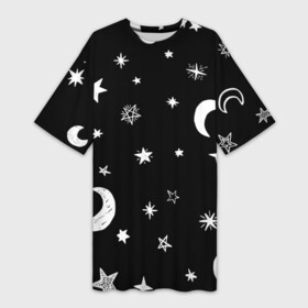 Платье-футболка 3D с принтом Звездное небо в Петрозаводске,  |  | звездное небо | звездочки | звезды | космос | минимализм | полумесяц