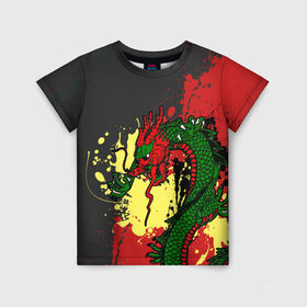 Детская футболка 3D с принтом Chinese dragon в Петрозаводске, 100% гипоаллергенный полиэфир | прямой крой, круглый вырез горловины, длина до линии бедер, чуть спущенное плечо, ткань немного тянется | dragon | брызги | китайский дракон | монстр | ящерица