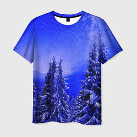 Мужская футболка 3D с принтом Зимний лес в Петрозаводске, 100% полиэфир | прямой крой, круглый вырез горловины, длина до линии бедер | tegunvteg | деревья | зима | зимний лес | лес | листья | мороз | природа | снег | темный лес