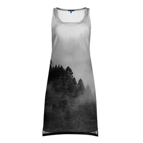 Платье-майка 3D с принтом Природа - Лес в Петрозаводске, 100% полиэстер | полуприлегающий силуэт, широкие бретели, круглый вырез горловины, удлиненный подол сзади. | tegunvteg | деревья | лес | листья | природа | темный лес | туман | туманный лес