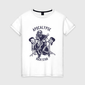 Женская футболка хлопок с принтом апокалипсис - рок-звезда в Петрозаводске, 100% хлопок | прямой крой, круглый вырез горловины, длина до линии бедер, слегка спущенное плечо | apocalypse | music | rock | апокалипсис | музыка