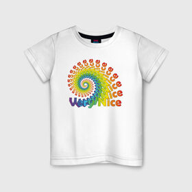 Детская футболка хлопок с принтом Very Nice Rainbow. Радуга в Петрозаводске, 100% хлопок | круглый вырез горловины, полуприлегающий силуэт, длина до линии бедер | красивая | красивый текст | очень | очень прекрасный | позитив | прикольная картинка | прикольный текст | радуга | спираль | улитка