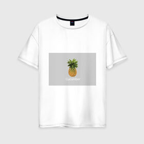 Женская футболка хлопок Oversize с принтом Pineapple cucumber в Петрозаводске, 100% хлопок | свободный крой, круглый ворот, спущенный рукав, длина до линии бедер
 | Тематика изображения на принте: cucumber | grey | pineapple | ананас | огурец | серый
