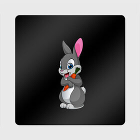 Магнит виниловый Квадрат с принтом ЗАЙКА в Петрозаводске, полимерный материал с магнитным слоем | размер 9*9 см, закругленные углы | bunny | cartoon | hare | rabbit | белый | зайчик | заяц | кролик | морковка | мультик | серый