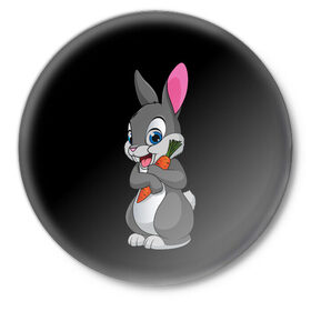 Значок с принтом ЗАЙКА в Петрозаводске,  металл | круглая форма, металлическая застежка в виде булавки | bunny | cartoon | hare | rabbit | белый | зайчик | заяц | кролик | морковка | мультик | серый