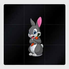 Магнитный плакат 3Х3 с принтом ЗАЙКА в Петрозаводске, Полимерный материал с магнитным слоем | 9 деталей размером 9*9 см | Тематика изображения на принте: bunny | cartoon | hare | rabbit | белый | зайчик | заяц | кролик | морковка | мультик | серый