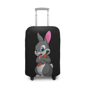Чехол для чемодана 3D с принтом ЗАЙКА в Петрозаводске, 86% полиэфир, 14% спандекс | двустороннее нанесение принта, прорези для ручек и колес | bunny | cartoon | hare | rabbit | белый | зайчик | заяц | кролик | морковка | мультик | серый