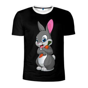 Мужская футболка 3D спортивная с принтом ЗАЙКА в Петрозаводске, 100% полиэстер с улучшенными характеристиками | приталенный силуэт, круглая горловина, широкие плечи, сужается к линии бедра | Тематика изображения на принте: bunny | cartoon | hare | rabbit | белый | зайчик | заяц | кролик | морковка | мультик | серый