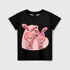 Детская футболка 3D с принтом ЗАЙЧИКИ в Петрозаводске, 100% гипоаллергенный полиэфир | прямой крой, круглый вырез горловины, длина до линии бедер, чуть спущенное плечо, ткань немного тянется | bunny | cartoon | hare | rabbit | зайка | заяц | кролик | мультик | розовый | цветы