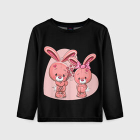 Детский лонгслив 3D с принтом ЗАЙЧИКИ в Петрозаводске, 100% полиэстер | длинные рукава, круглый вырез горловины, полуприлегающий силуэт
 | bunny | cartoon | hare | rabbit | зайка | заяц | кролик | мультик | розовый | цветы