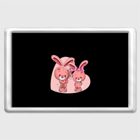 Магнит 45*70 с принтом ЗАЙЧИКИ в Петрозаводске, Пластик | Размер: 78*52 мм; Размер печати: 70*45 | bunny | cartoon | hare | rabbit | зайка | заяц | кролик | мультик | розовый | цветы