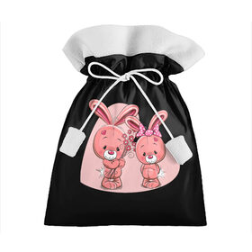 Подарочный 3D мешок с принтом ЗАЙЧИКИ в Петрозаводске, 100% полиэстер | Размер: 29*39 см | Тематика изображения на принте: bunny | cartoon | hare | rabbit | зайка | заяц | кролик | мультик | розовый | цветы