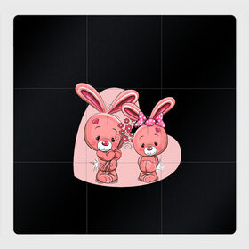 Магнитный плакат 3Х3 с принтом ЗАЙЧИКИ в Петрозаводске, Полимерный материал с магнитным слоем | 9 деталей размером 9*9 см | bunny | cartoon | hare | rabbit | зайка | заяц | кролик | мультик | розовый | цветы