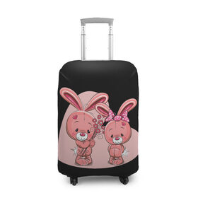 Чехол для чемодана 3D с принтом ЗАЙЧИКИ в Петрозаводске, 86% полиэфир, 14% спандекс | двустороннее нанесение принта, прорези для ручек и колес | bunny | cartoon | hare | rabbit | зайка | заяц | кролик | мультик | розовый | цветы