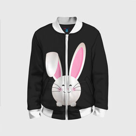 Детский бомбер 3D с принтом УШАСТИК в Петрозаводске, 100% полиэстер | застегивается на молнию, по бокам два кармана без застежек, мягкие манжеты, по низу бомбера и на воротнике — эластичная резинка | bunny | cartoon | hare | rabbit | зайка | заяц | кролик | мультик | уши