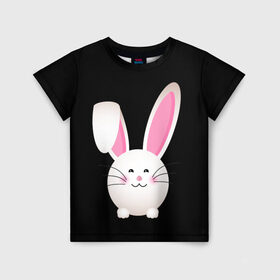 Детская футболка 3D с принтом УШАСТИК в Петрозаводске, 100% гипоаллергенный полиэфир | прямой крой, круглый вырез горловины, длина до линии бедер, чуть спущенное плечо, ткань немного тянется | bunny | cartoon | hare | rabbit | зайка | заяц | кролик | мультик | уши