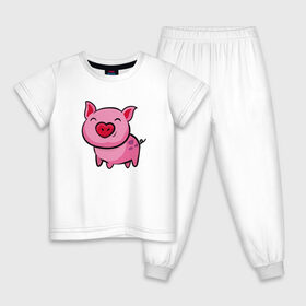 Детская пижама хлопок с принтом ПОРОСЁНОК в Петрозаводске, 100% хлопок |  брюки и футболка прямого кроя, без карманов, на брюках мягкая резинка на поясе и по низу штанин
 | boar | cute | pig | piglet | pink | smile | кабан | милый | поросенок | пятачок | розовый | свинья | улыбка
