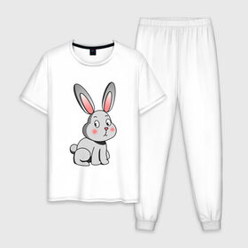 Мужская пижама хлопок с принтом КРОЛИК в Петрозаводске, 100% хлопок | брюки и футболка прямого кроя, без карманов, на брюках мягкая резинка на поясе и по низу штанин
 | bunny | cartoon | cute | hare | rabbit | зайка | заяц | кролик | милый | мультик
