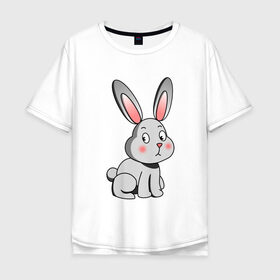 Мужская футболка хлопок Oversize с принтом КРОЛИК в Петрозаводске, 100% хлопок | свободный крой, круглый ворот, “спинка” длиннее передней части | bunny | cartoon | cute | hare | rabbit | зайка | заяц | кролик | милый | мультик