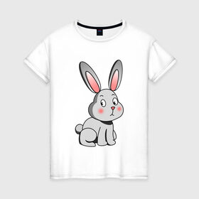 Женская футболка хлопок с принтом КРОЛИК в Петрозаводске, 100% хлопок | прямой крой, круглый вырез горловины, длина до линии бедер, слегка спущенное плечо | bunny | cartoon | cute | hare | rabbit | зайка | заяц | кролик | милый | мультик