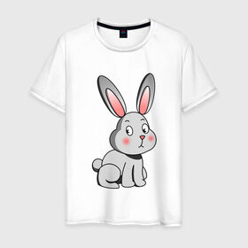 Мужская футболка хлопок с принтом КРОЛИК в Петрозаводске, 100% хлопок | прямой крой, круглый вырез горловины, длина до линии бедер, слегка спущенное плечо. | bunny | cartoon | cute | hare | rabbit | зайка | заяц | кролик | милый | мультик