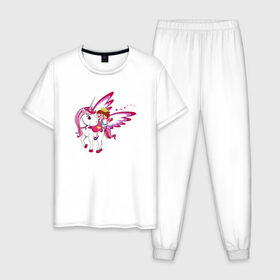 Мужская пижама хлопок с принтом ЕДИНОРОГ в Петрозаводске, 100% хлопок | брюки и футболка прямого кроя, без карманов, на брюках мягкая резинка на поясе и по низу штанин
 | Тематика изображения на принте: cute | fairy | miracle | pink | pony | princess | unicorn | wings | единорог | крылья | милый | пони | розовый | фея | чудо