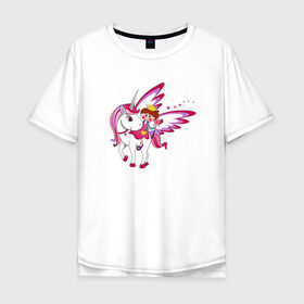 Мужская футболка хлопок Oversize с принтом ЕДИНОРОГ в Петрозаводске, 100% хлопок | свободный крой, круглый ворот, “спинка” длиннее передней части | cute | fairy | miracle | pink | pony | princess | unicorn | wings | единорог | крылья | милый | пони | розовый | фея | чудо