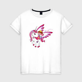 Женская футболка хлопок с принтом ЕДИНОРОГ в Петрозаводске, 100% хлопок | прямой крой, круглый вырез горловины, длина до линии бедер, слегка спущенное плечо | cute | fairy | miracle | pink | pony | princess | unicorn | wings | единорог | крылья | милый | пони | розовый | фея | чудо