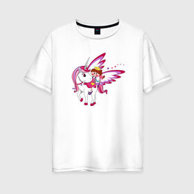 Женская футболка хлопок Oversize с принтом ЕДИНОРОГ в Петрозаводске, 100% хлопок | свободный крой, круглый ворот, спущенный рукав, длина до линии бедер
 | cute | fairy | miracle | pink | pony | princess | unicorn | wings | единорог | крылья | милый | пони | розовый | фея | чудо