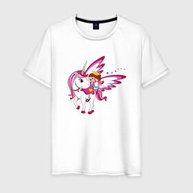 Мужская футболка хлопок с принтом ЕДИНОРОГ в Петрозаводске, 100% хлопок | прямой крой, круглый вырез горловины, длина до линии бедер, слегка спущенное плечо. | Тематика изображения на принте: cute | fairy | miracle | pink | pony | princess | unicorn | wings | единорог | крылья | милый | пони | розовый | фея | чудо