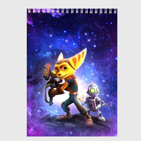 Скетчбук с принтом Ratchet & Clank game в Петрозаводске, 100% бумага
 | 48 листов, плотность листов — 100 г/м2, плотность картонной обложки — 250 г/м2. Листы скреплены сверху удобной пружинной спиралью | game | ratchet  clank | галактические рейнджеры | игры | рэтчет и кланr