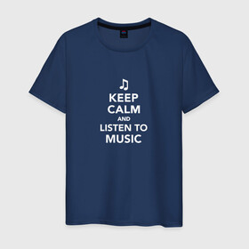 Мужская футболка хлопок с принтом Keep Calm and Listen To Music в Петрозаводске, 100% хлопок | прямой крой, круглый вырез горловины, длина до линии бедер, слегка спущенное плечо. | Тематика изображения на принте: and | calm | clef | instrument | keep | listen | music | musical | notation | note | notes | tablature | treble | грамота | инструмент | ключ | музыка | музыкальный | нота | нотная | ноты | скрипичный | табулатура