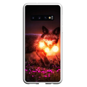Чехол для Samsung Galaxy S10 с принтом Лисица с фонариками в Петрозаводске, Силикон | Область печати: задняя сторона чехла, без боковых панелей | fox | foxy | животное | звери | лиса | лисенок | лисичка | милая | рыжая | фокс