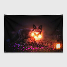 Флаг-баннер с принтом Лисица с фонариками в Петрозаводске, 100% полиэстер | размер 67 х 109 см, плотность ткани — 95 г/м2; по краям флага есть четыре люверса для крепления | fox | foxy | животное | звери | лиса | лисенок | лисичка | милая | рыжая | фокс