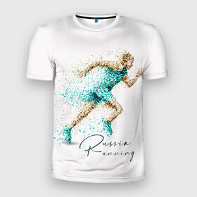 Мужская футболка 3D спортивная с принтом Russia Running в Петрозаводске, 100% полиэстер с улучшенными характеристиками | приталенный силуэт, круглая горловина, широкие плечи, сужается к линии бедра | Тематика изображения на принте: running | russia | russia running | бег | россия