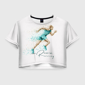 Женская футболка Crop-top 3D с принтом Russia Running в Петрозаводске, 100% полиэстер | круглая горловина, длина футболки до линии талии, рукава с отворотами | running | russia | russia running | бег | россия